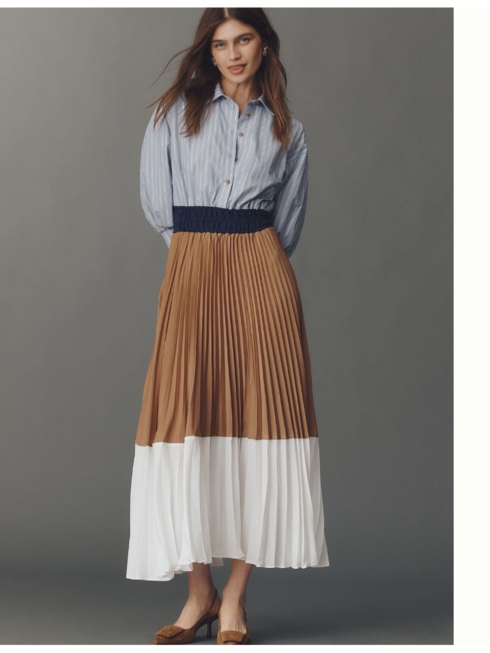 NWT Anthropologie The Somerset Colorblock Pleated Twofer Maxi Dress, XL - Picture 5 of 11